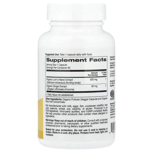 Super Nutrition, Οργανική Λέων Μανό Μύκητας + Γίντζερ, 60 Βεγέταρια Φιαλίδια 1