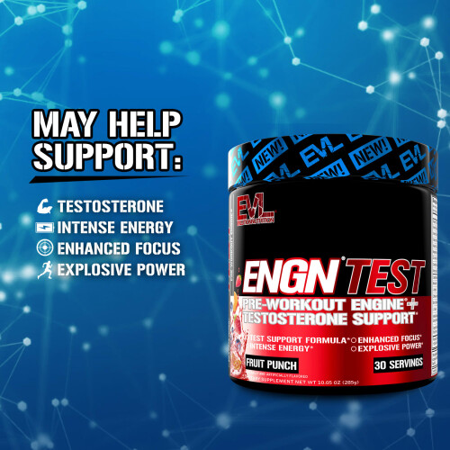 EVLution Nutrition, ENGN Test, Pre-Workout Engine + Testosteronsteun, Fruit Punch, 10.05 oz (285 g) 2