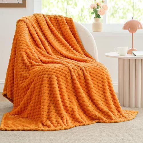 Fleece Blanket Twin Size 60x80 in Orange Jacquard 1