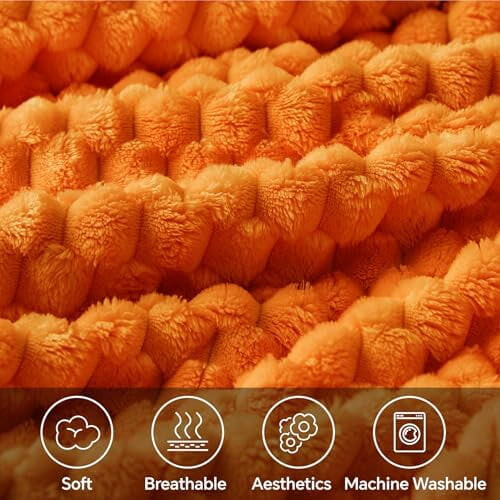 Fleece Blanket Twin Size 60x80 in Orange Jacquard 2