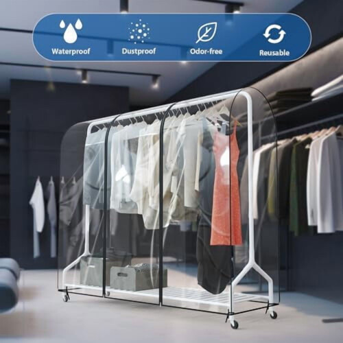 Capa transparente para cabideiro de roupas, 72x20x60 polegadas, com 2 zíperes. 1