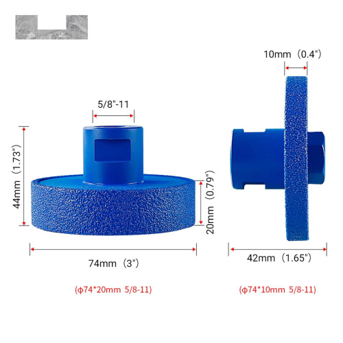 2 τεμάχια τροχός διαμαντένιου προφίλ (0,4"/0,8") δίσκος λείανσης κενού Demi-Bullnose για 2