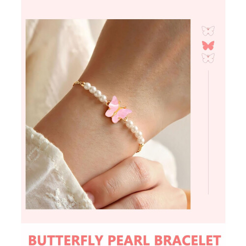 Bracelet papillon en perles pour filles, ajustable 1