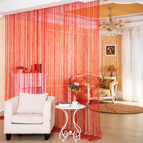 Flat Silver Thread Beaded Curtain with Tassels Polyester 1 2