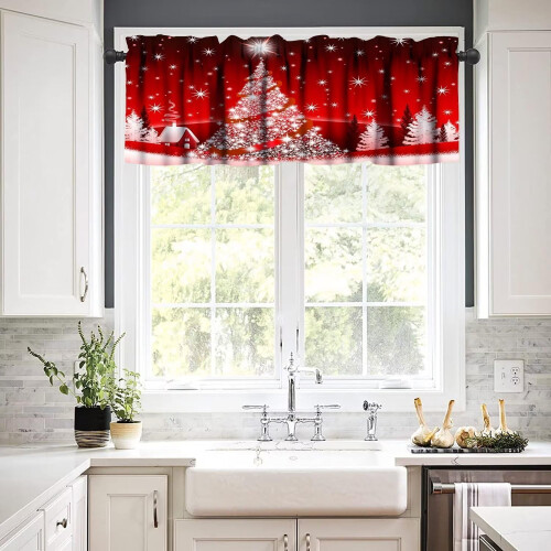 Red Snowflake Christmas Valance 54 x 18 in 2