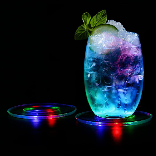 4-Pack LED Light-Up Drink Coasters, Acrylic, 10cm 2
