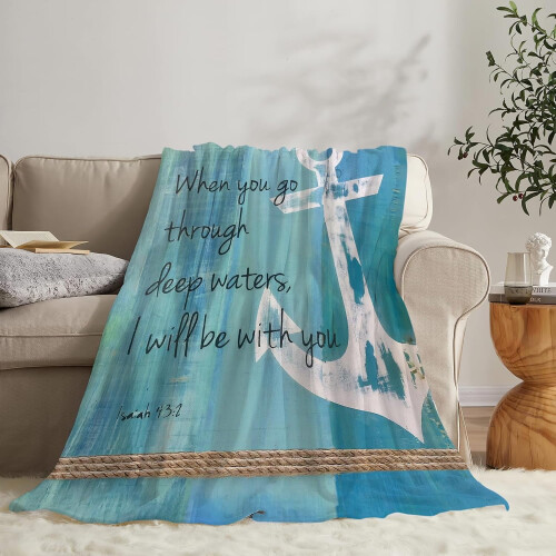 Nautical Anchor Plush Throw Blanket 80 x 60 in Blue 2