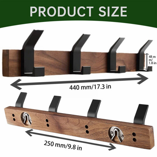 4-Piece Walnut Wood Wall Coat Hooks – Heavy-Duty 1