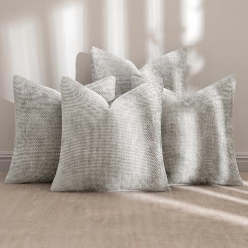 4-Pack 18x18” Light Gray Polyester Pillow Covers, Farmhouse/Boho Decor – Compatible with Standard Square Pillows 1
