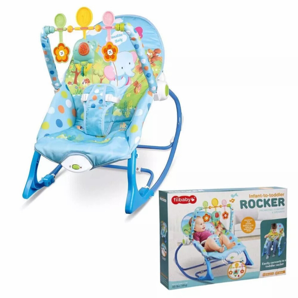 Dprodo Blue Elephant Infant To Toddler Bouncer Rocker Swing Chair Soft Soothing Vibration Toys