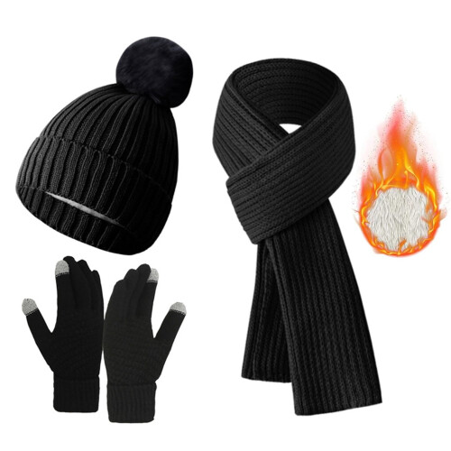 Σετ Κασκόλ και Γαντιών για Γυναικεία Καπέλα Beanie Ζεστά Χειμερινά Γάντι Πλέξιμο 1