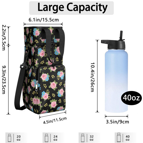 Μονωμένη τσάντα μπουκαλιών νερού crossbody – 40oz, με floral σχέδιο 2
