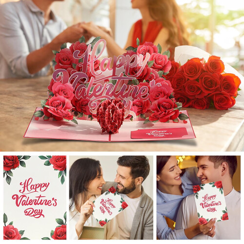 Valentines Day Decorations Card Romantic Rose Dimensional Folding Card. 1