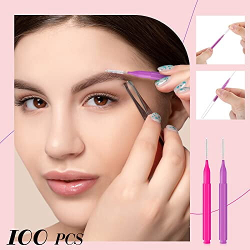 100 τεμάχια Micro Eyebrow Spoolie Brush με καπάκι, εργαλείο πλαστικοποίησης φρυδιών και 2