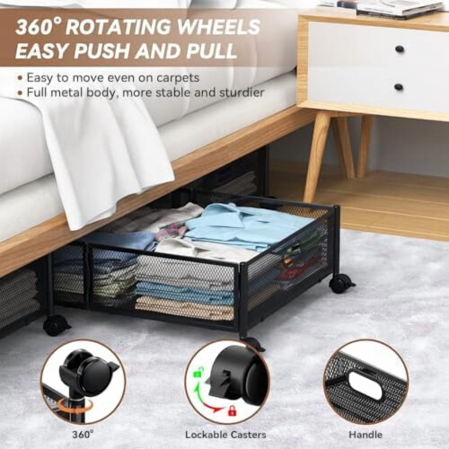 Metal Under Bed Storage Container with Wheels – 2 Pack 2