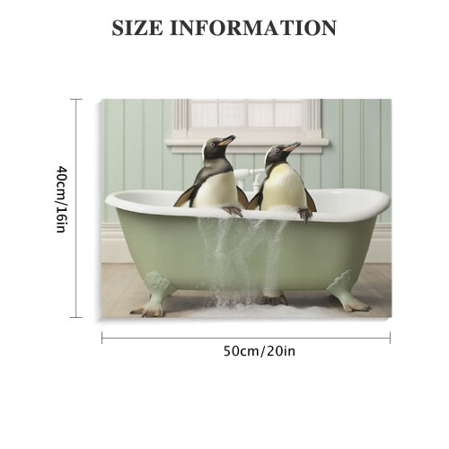 Beaded Penguins Bath Canvas Wall Art 20x16in 2