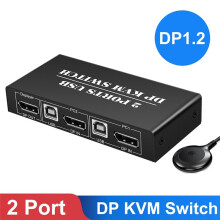 DP KVM 2 Port 8K@30Hz Displayport1.2 2 in 1 Out with 3 USB2.0 Port for 2 PC Laptop Share Keyboard Mouse