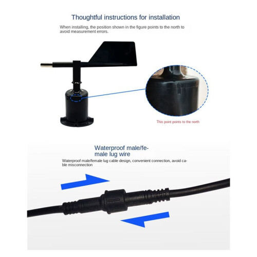 30M/S Polycarbon Wind Speed Direction Sensor Weather Station Outdoor 3 Cup Anemometers Sensor Output 0-5V 2