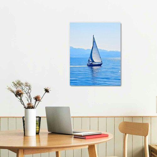 Quadro decorativo de parede em tela com veleiro azul no oceano, 40x50cm (16x20 polegadas), ideal para sala de estar e quarto. 1