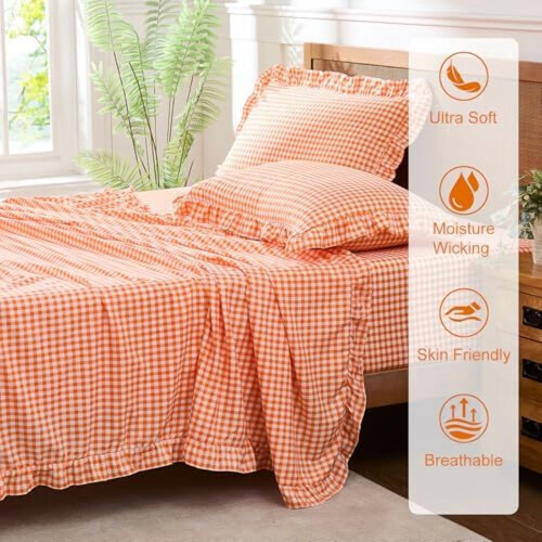 Σετ σεντόνια Gingham Queen, μαλακά βουρτσισμένα μικροΐνες, 16" Deep Pocket, 4 τεμάχια 1