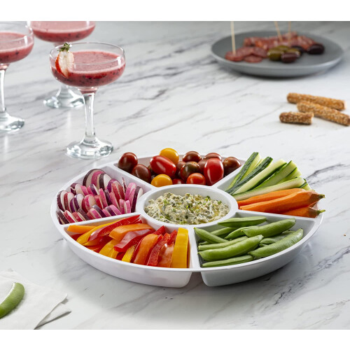 Plateau/plat de service rond en plastique à 6 sections (2, blanc) 1