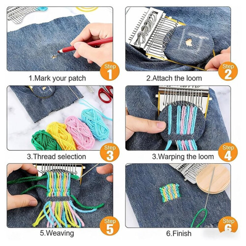 KnitPatch PatchMaker Kit - 100 Colors Embroidery Thread for Mending & Weaving, Complete Sewing  Set 1