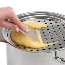 Stainless Steel Spaetzle Maker Lid with Scraper Traditional German Egg Noodle Maker Pan Pot Spaghetti Strainer