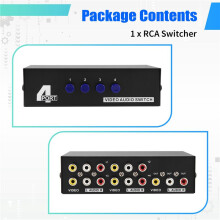 4 Port AV RCA Switcher 4 in 1 Out Composite Video L/R Audio Selector Box for DVD STB Game Consoles