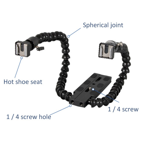 Flexibele Dual Arm Hot Shoe Flash Bracket Mount Houder voor    Macro Shot Camera Accessoires 2