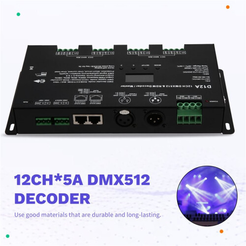 12CHx5A 12-24VDC CV OLED DMX512 Decoder D12A 4 PWM Frequency for RDM DMX Master DIM/CCT/RGB Decoding Mode Selectable 2