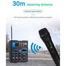 5 Channel USB Audio Mixer with Wireless Microphone Studio Sound Mixer REC DJ Console Mixing for Karaoke