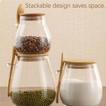 Sealed Glass Storage Jar with Bamboo Lid, Irtight Glass Jar Food Storage Container, for Coffee Beans, Tea Leaves 350ML