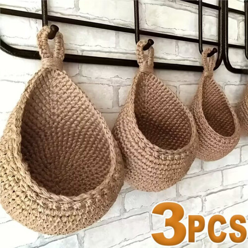 Handwoven Hanging Wall Fruit Vegetable Basket Organizer Container Decor for Kitchen Garden Mount Wall Flower Storage 1