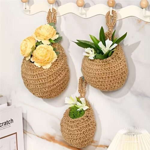 Handwoven Hanging Wall Fruit Vegetable Basket Organizer Container Decor for Kitchen Garden Mount Wall Flower Storage 2