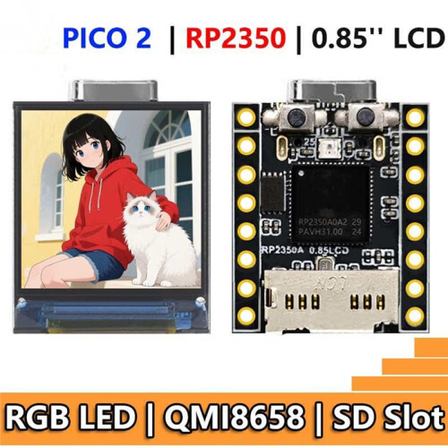 Para Raspberry Pi  2 RP2350  Placa de Desenvolvimento com Display LCD de 0,85 Polegadas, LED RGB/Slot /Giroscópio QMI8658 B 2