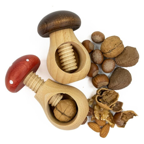 2pcs "Mushroom & Toadstool" Wooden Nutcracker Set Nut Shelling Tool, Multi-Functional Walnut Cracker 2