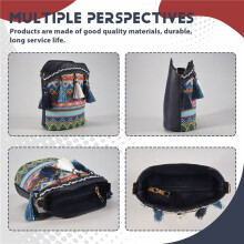 Mode BöHmischen Ethnischen Stil Frauen Stroh Gewebte Schulter UmhäNgetasche Retro Casual Quaste Eimer Tasche Marineblau
