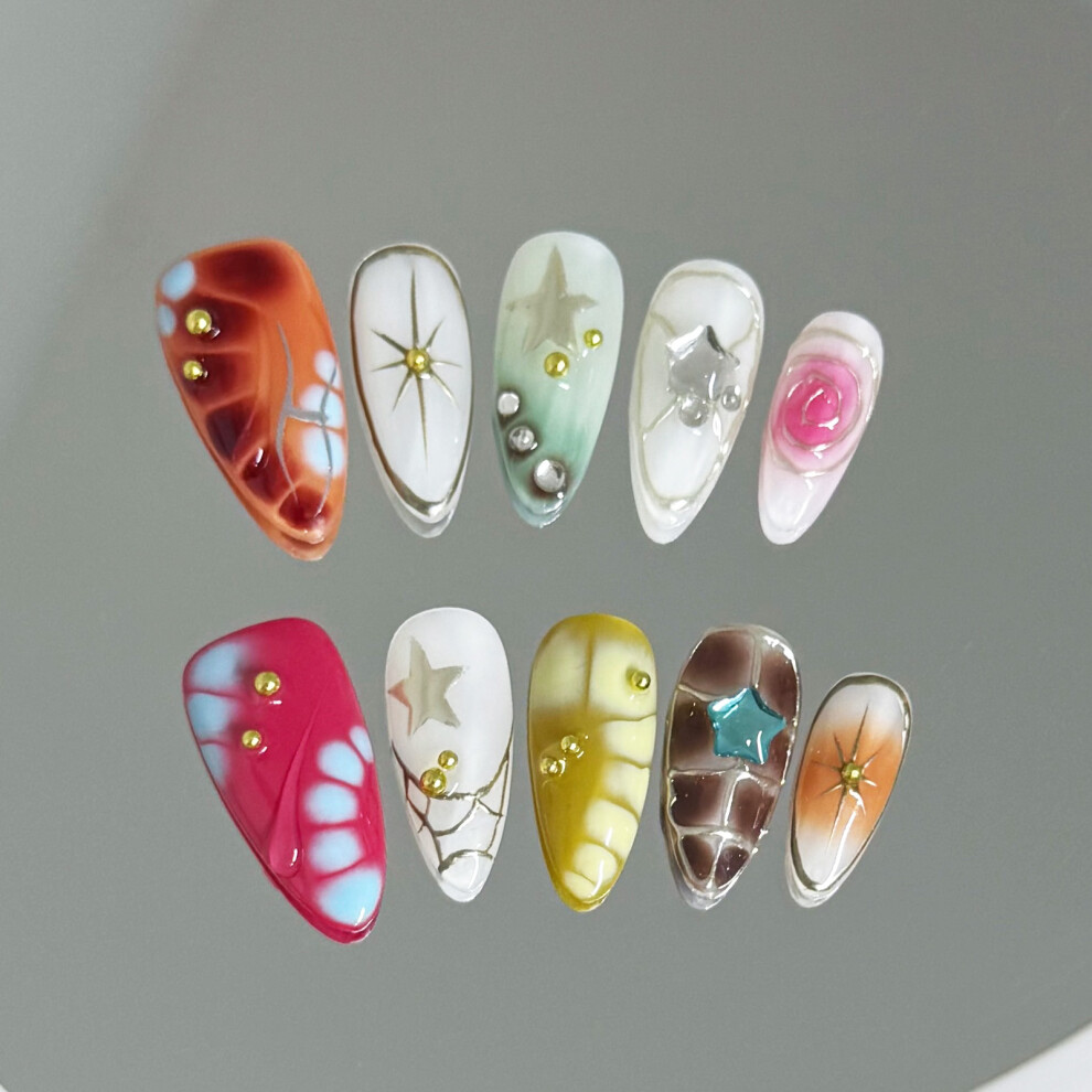 Penghui-Toys (L) Rhinestone Fake Nails For Women - Easy Apply