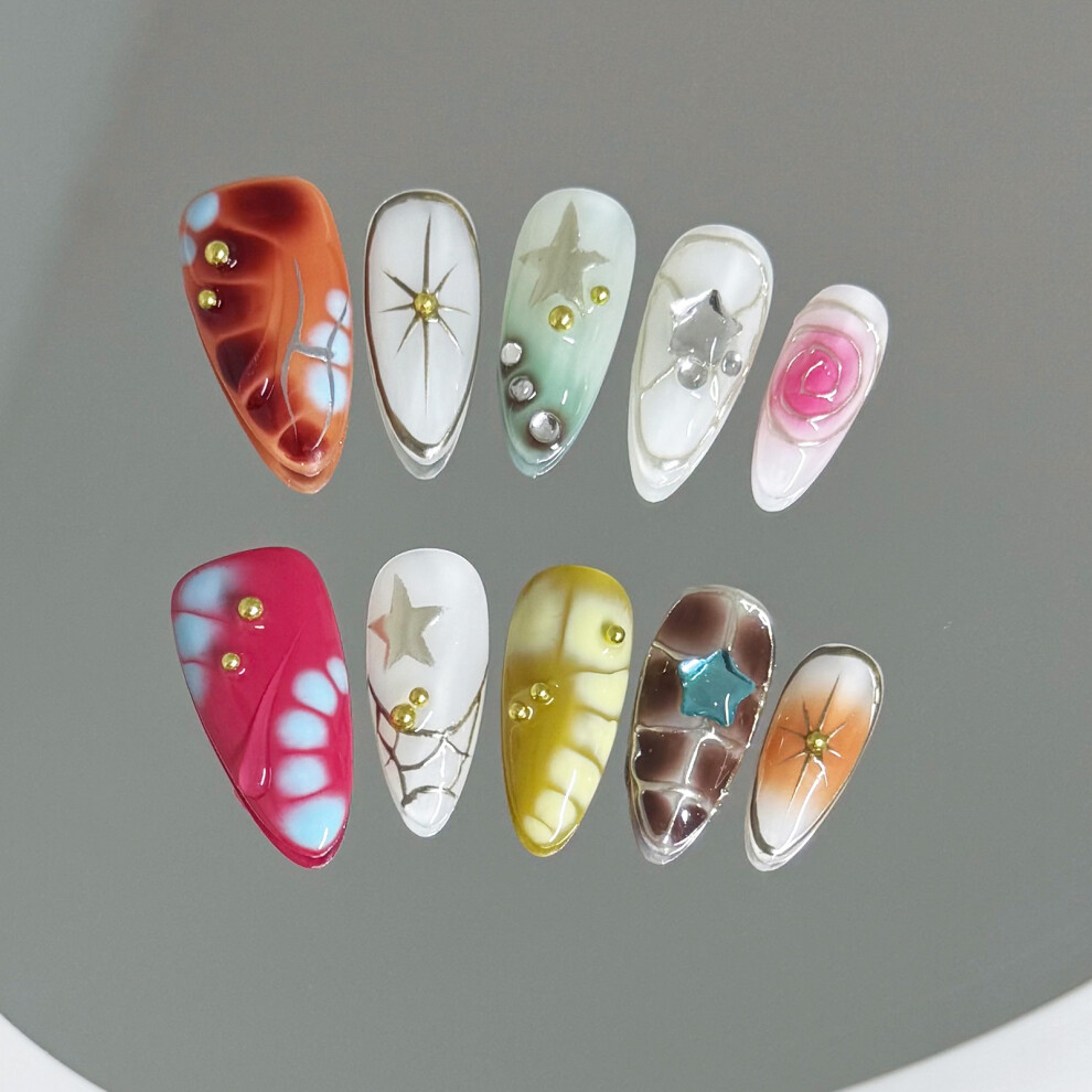 Dachuang Beauty (M) Rhinestone Fake Nails For Women - Easy Apply