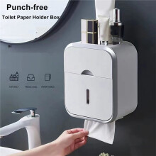 Storage Box Toilet Paper Organizer Waterproof High Capacity Dust-Proof Punch-Free Wall Mounted Roll Paper Bathroom Home