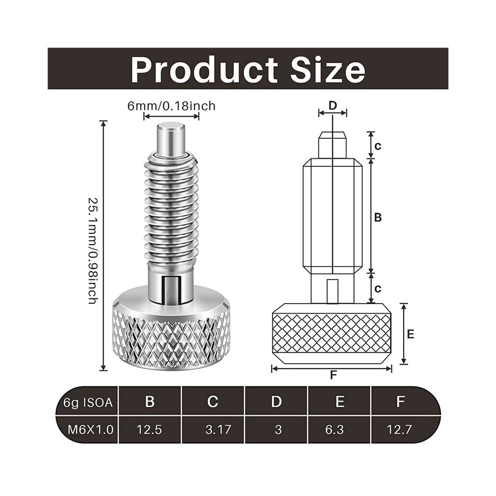 2X Hand Retractable Spring Plunger With Knurled Handle Stainless Steel Lock-Out M6 Type Release Pins A 4711076888794