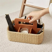 Rattan Handheld Remote Control Organizer Living Room Home Decor, Jewelry Box Desktop Organizer Leather Storage Basket