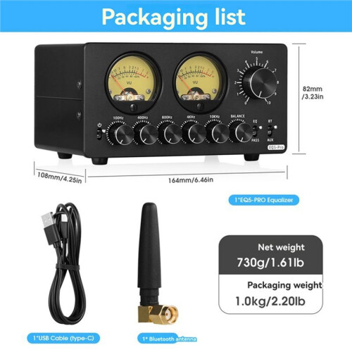 EQ5 PRO  5-Band EQ Preamp Stereo  Equalizer Home Desk Audio Processor with VU Meter 2