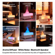 Luftbefeuchter mit Weißem Rauschen, Aromadiffusor, 7-Farbiger Flammenlampe und -Lautsprecher für Schlaf, Zuhause, Büro und Desktop B