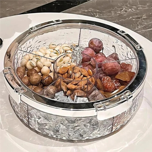 Snack Fruit Divided Plate Box Serving Tray Rack with Lid Candy Platter Compartment Storage Nut Dried Snacks Plastic Dish 2