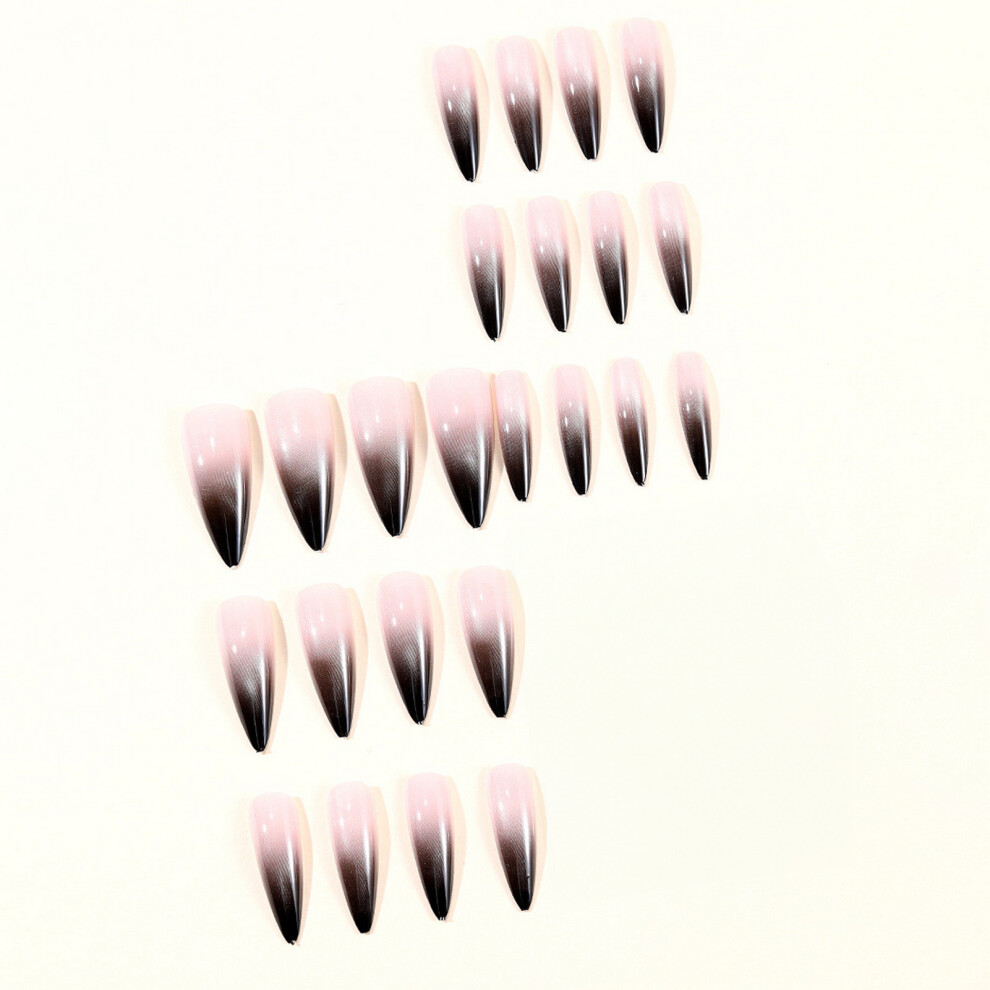 Hue-Grain 24Pcs Gradient Cat Eye Fake Nails, Black & White