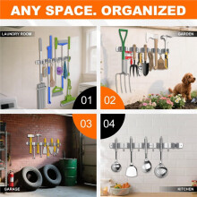 Broom Holder Wall Mount, Mop and Broom Organizer Broom Hanger Storage Tool Utility Racks Stainless Steel Wall Hooks A