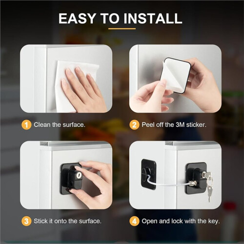 Fridge Lock, Refrigerator Lock for Freezer, and Drawers, Closets, Doors, with Adhesive Backing, Easy Install, 3PCS 2