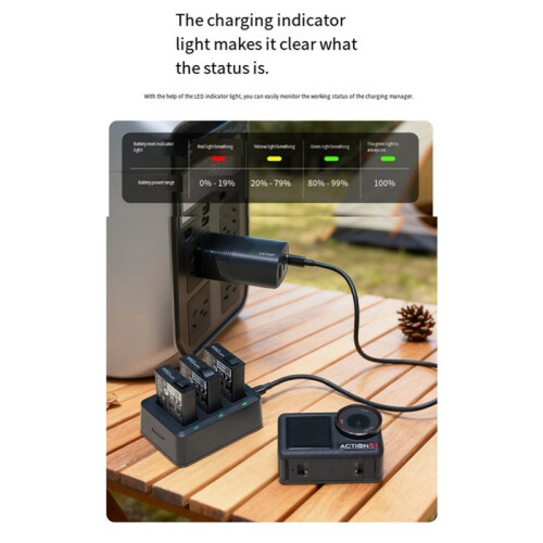 LKTOP Station de Charge Triple pour  Osmo Action 6/5 Pro/4/3/Osmo 360 (36 W) 2