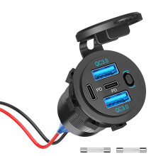 USB C PD Socket 12V Car Charger - Waterproof Installation Box with Panel for Motorhome,Truck,Motorcycle,Boat